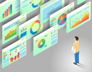 Man looking at graphs and tracking results of pay-per-click advertising