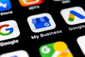 Google My Business App on phone screen to improve SEO