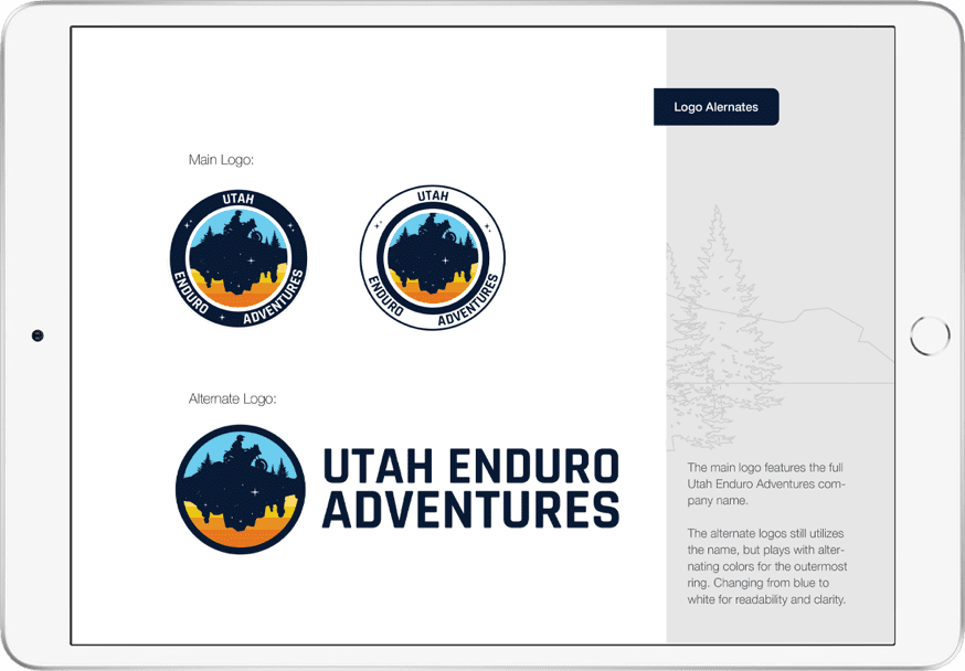 A tablet shows the mock up of logos for Utah Enduro adventures, a Firetoss Digital marketing client