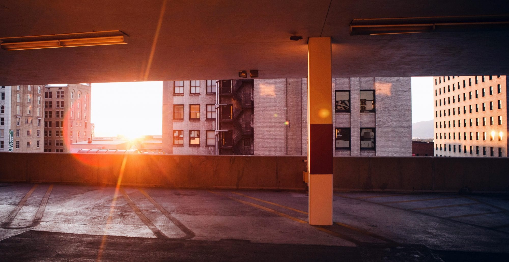 salt lake city Utah building garage at sunset