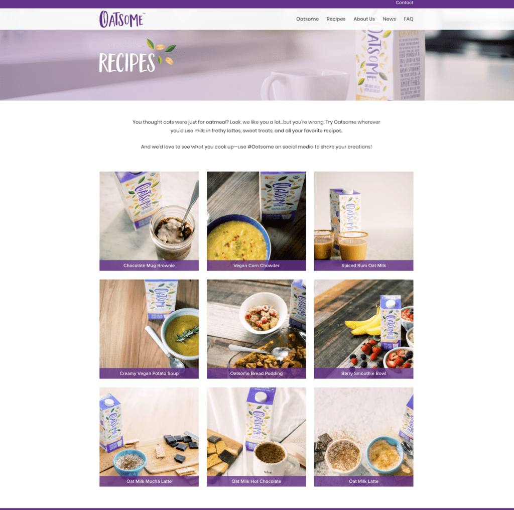 Recipe section on Oatsome website