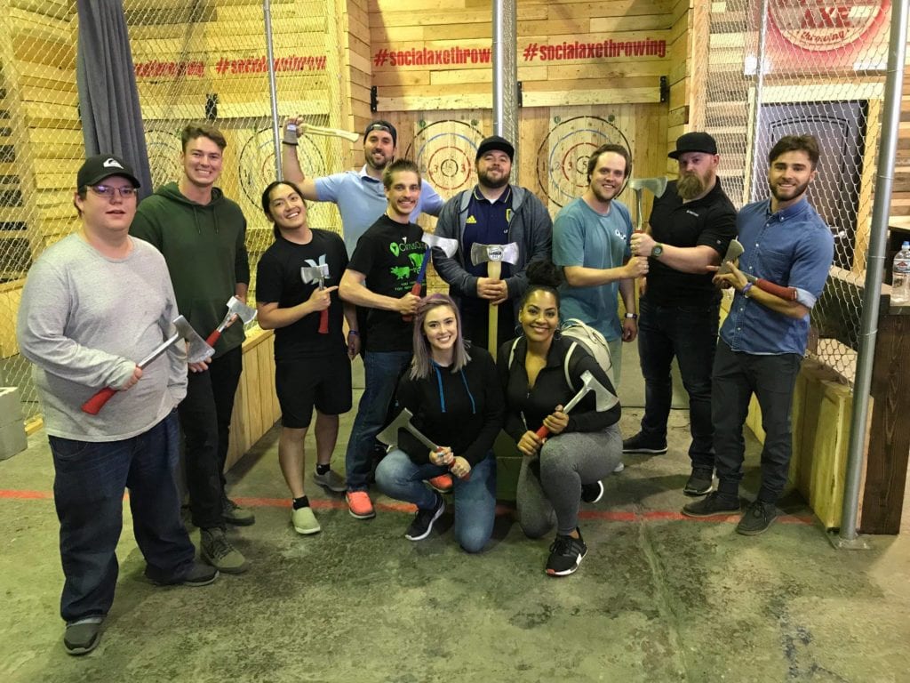 Firetoss team enjoying a night of axe throwing