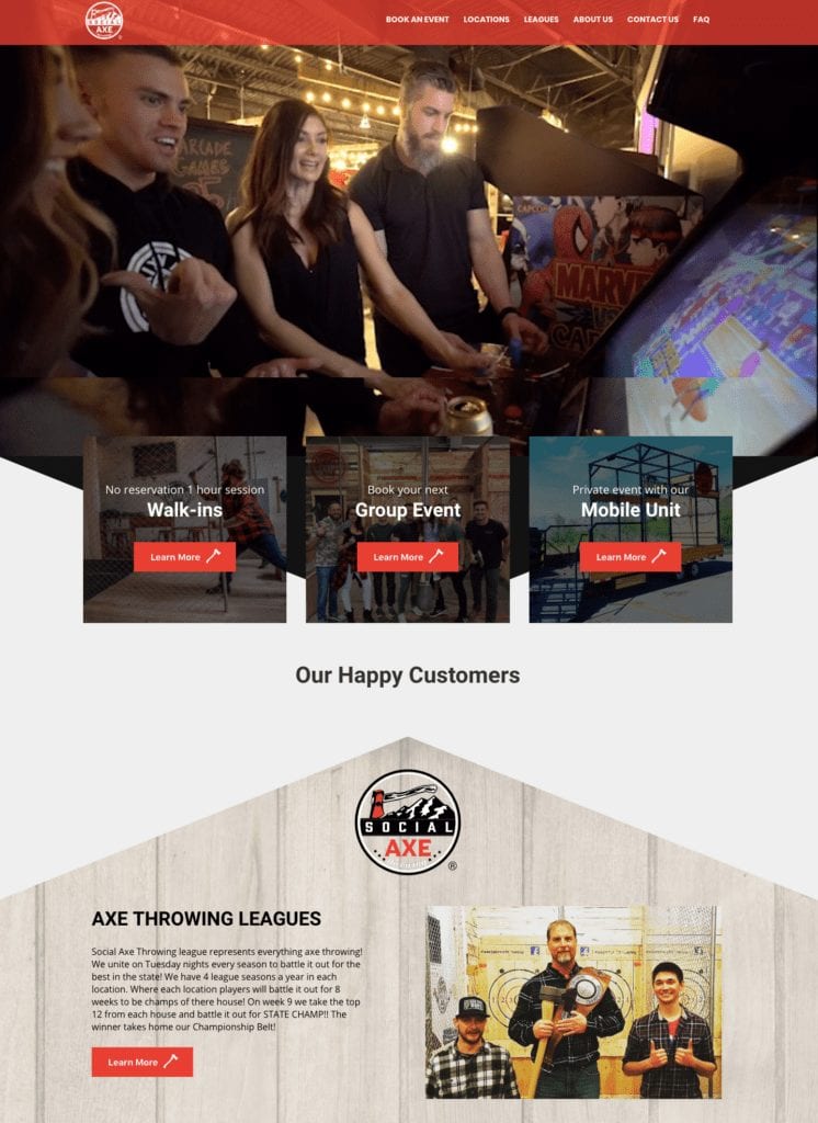 Homepage of Social Axe Throwing website
