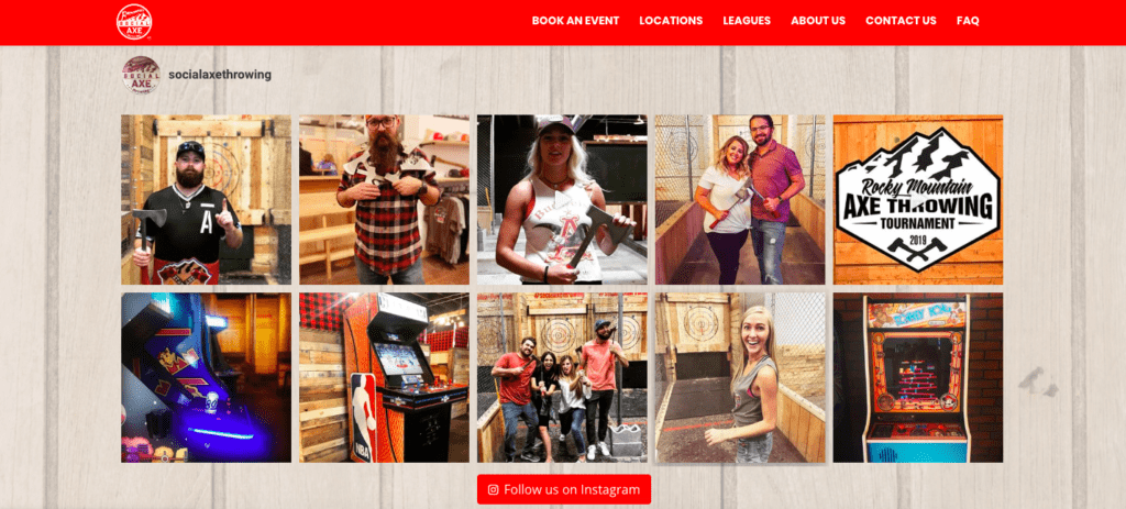 Instagram posts on Social Axe Throwing website