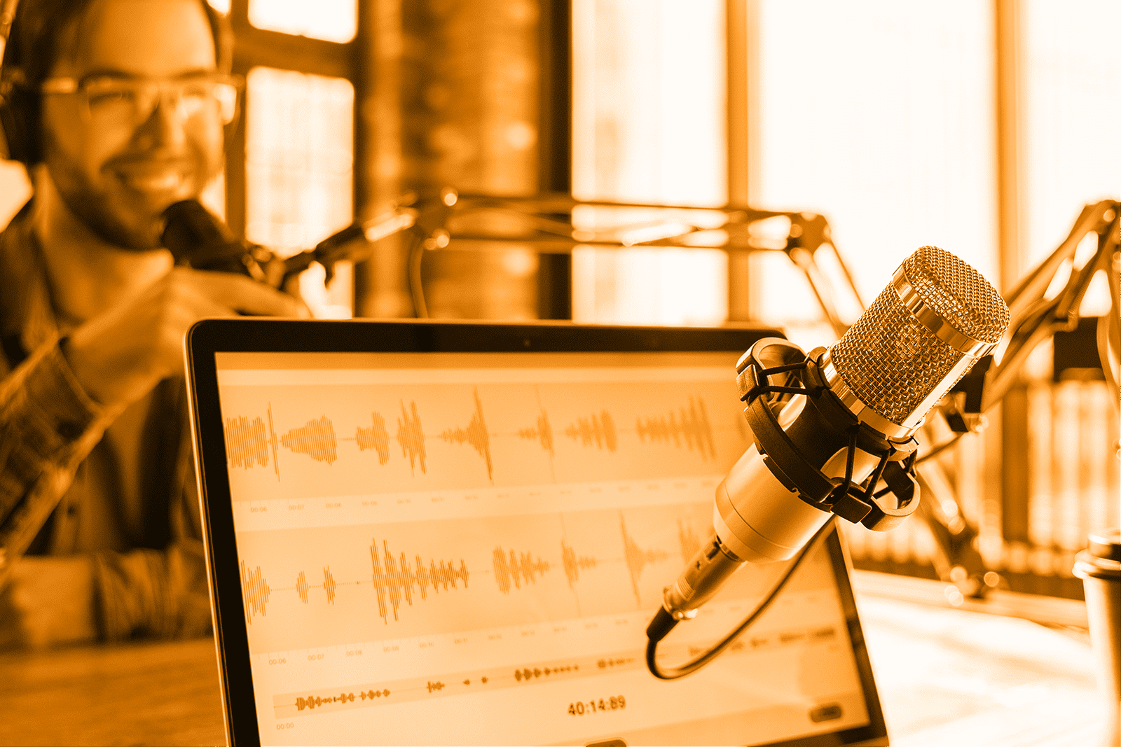 A microphone is ready to be spoken into for a digital marketing podcast